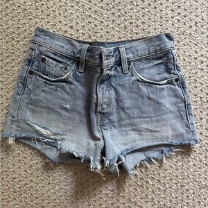 Levi's 501 Light Blue Distressed Jean Shorts